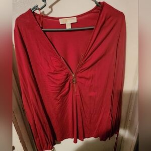 Michael Kors Crimson Zip-Front Long Sleeve Top